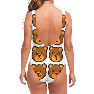 Teddy Bear Emoji Print One Piece Swimsuit