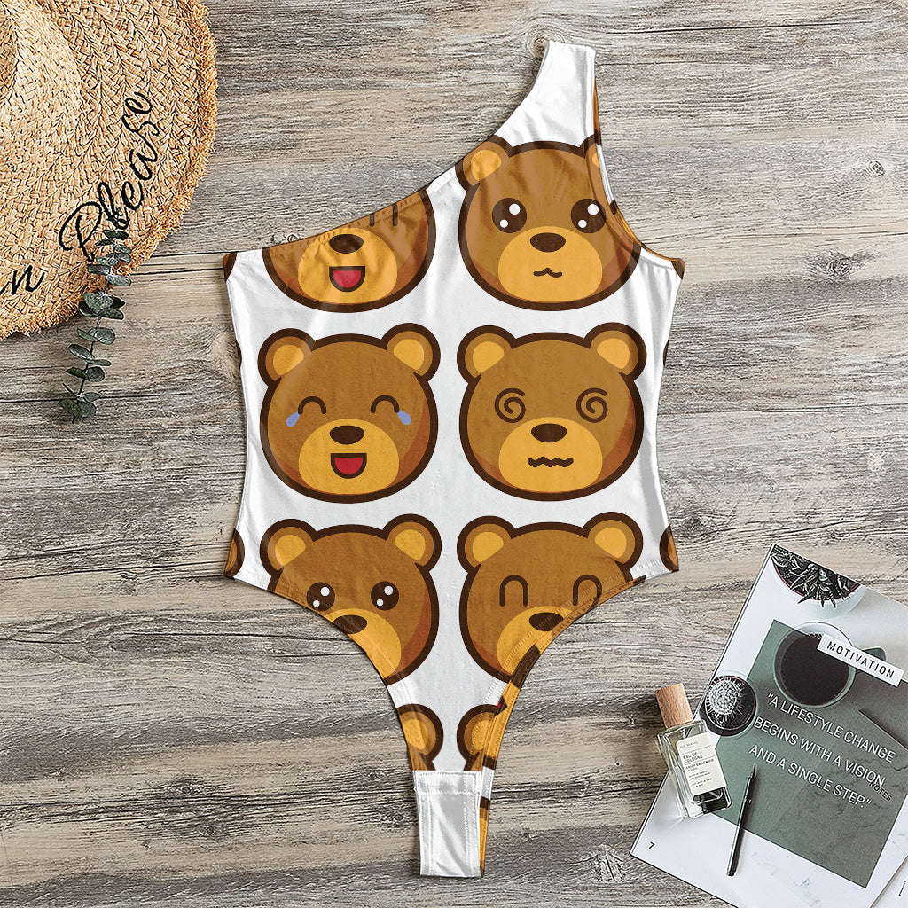 Teddy Bear Emoji Print One Shoulder Bodysuit