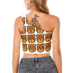 Teddy Bear Emoji Print One Shoulder Crop Top