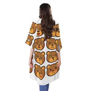 Teddy Bear Emoji Print Open Front Beach Cover Up