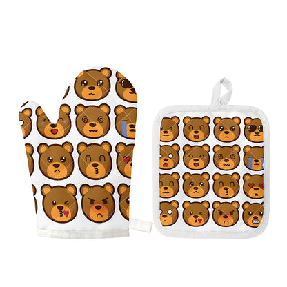 Teddy Bear Emoji Print Oven Mitt And Pot Holder Set