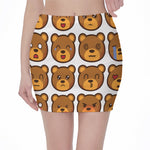 Teddy Bear Emoji Print Pencil Mini Skirt