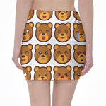 Teddy Bear Emoji Print Pencil Mini Skirt