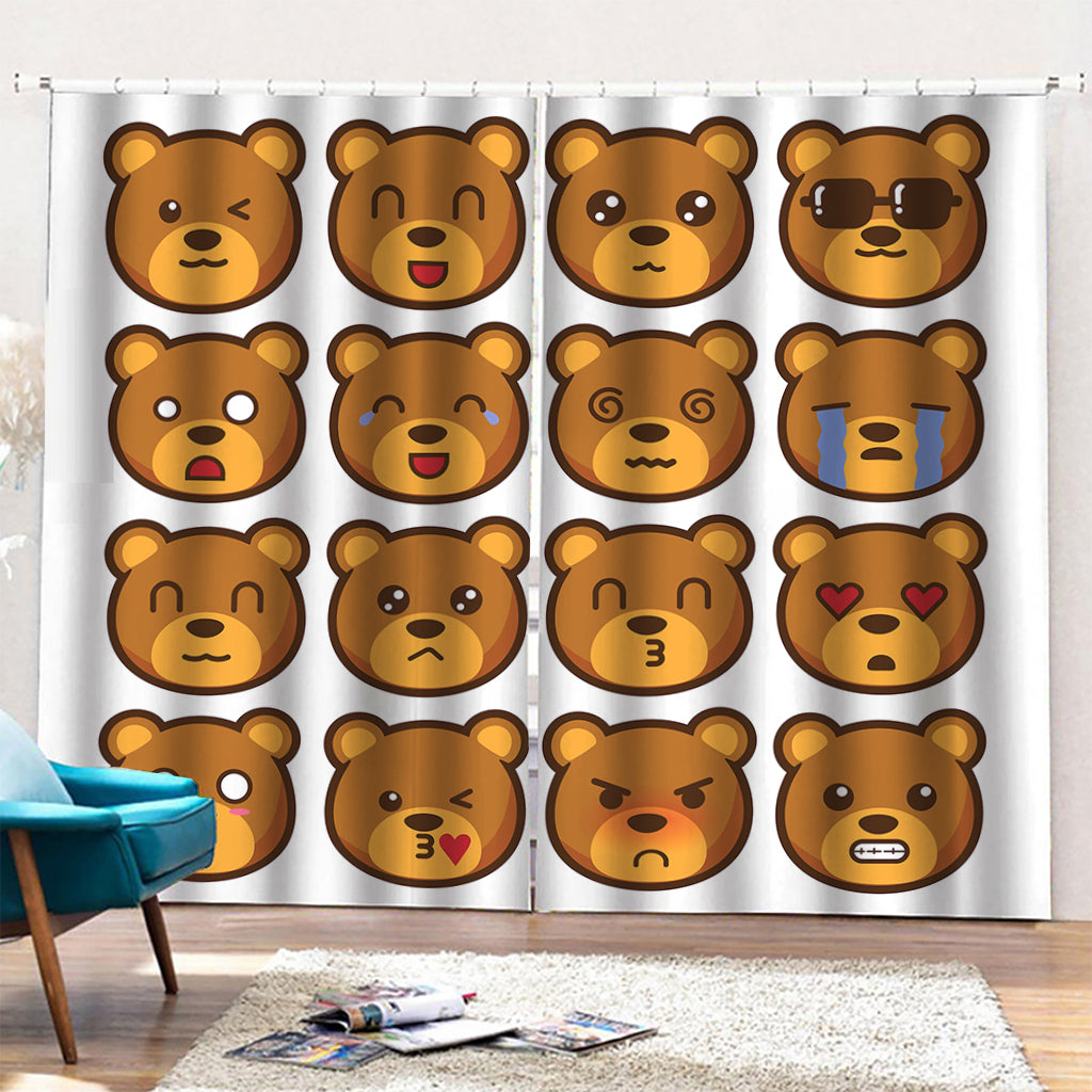 Teddy Bear Emoji Print Pencil Pleat Curtains