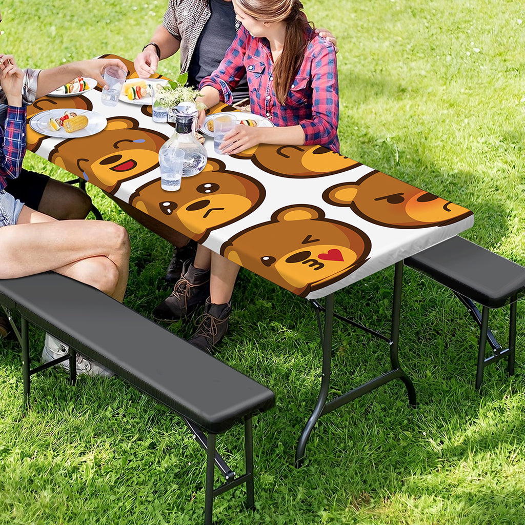 Teddy Bear Emoji Print Picnic Table Cover