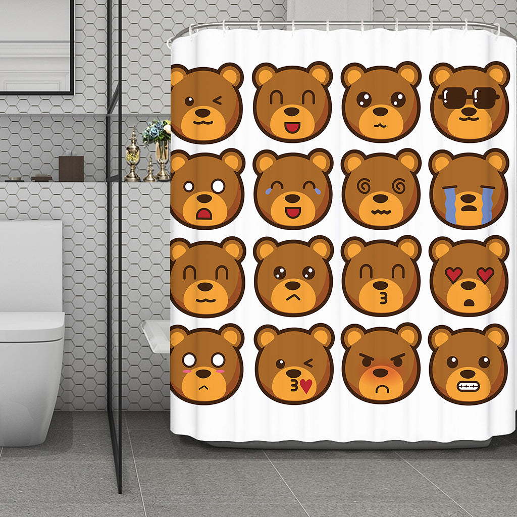 Teddy Bear Emoji Print Polyester Shower Curtain