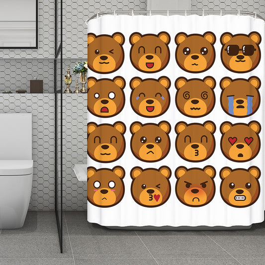 Teddy Bear Emoji Print Polyester Shower Curtain
