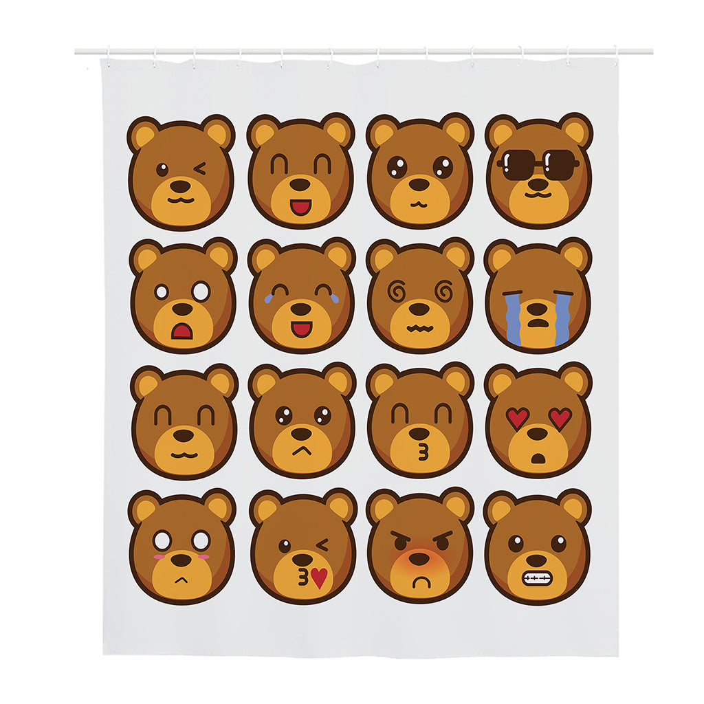 Teddy Bear Emoji Print Polyester Shower Curtain