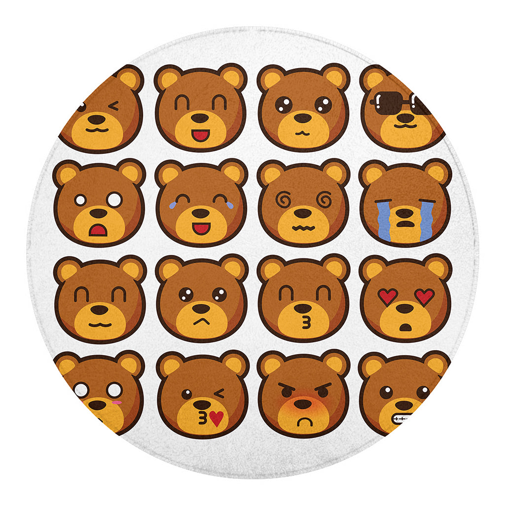 Teddy Bear Emoji Print Round Blanket