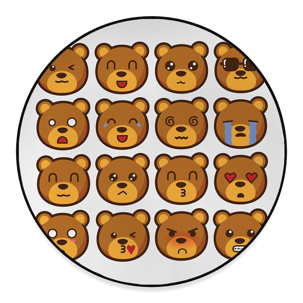 Teddy Bear Emoji Print Round Floor Mat