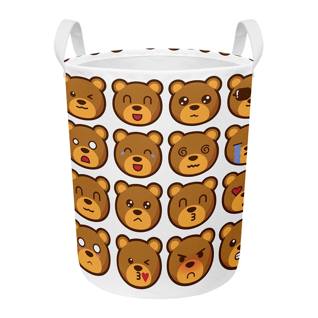Teddy Bear Emoji Print Round Laundry Basket