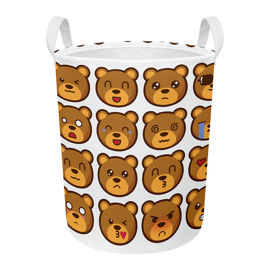 Teddy Bear Emoji Print Round Laundry Basket