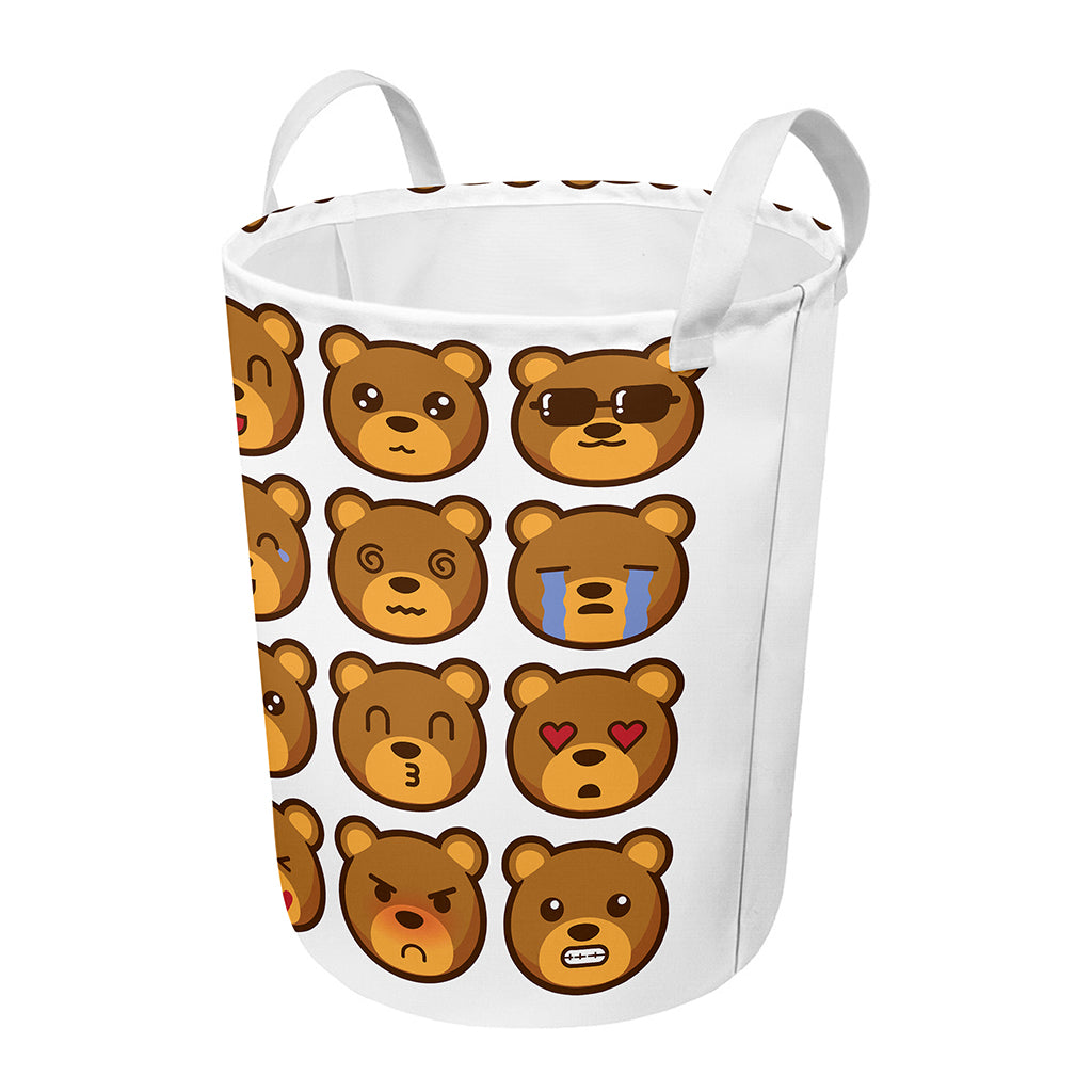 Teddy Bear Emoji Print Round Laundry Basket