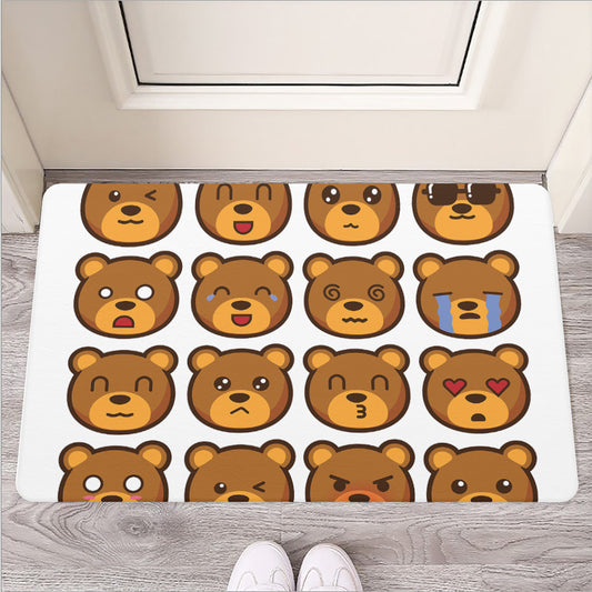 Teddy Bear Emoji Print Rubber Doormat