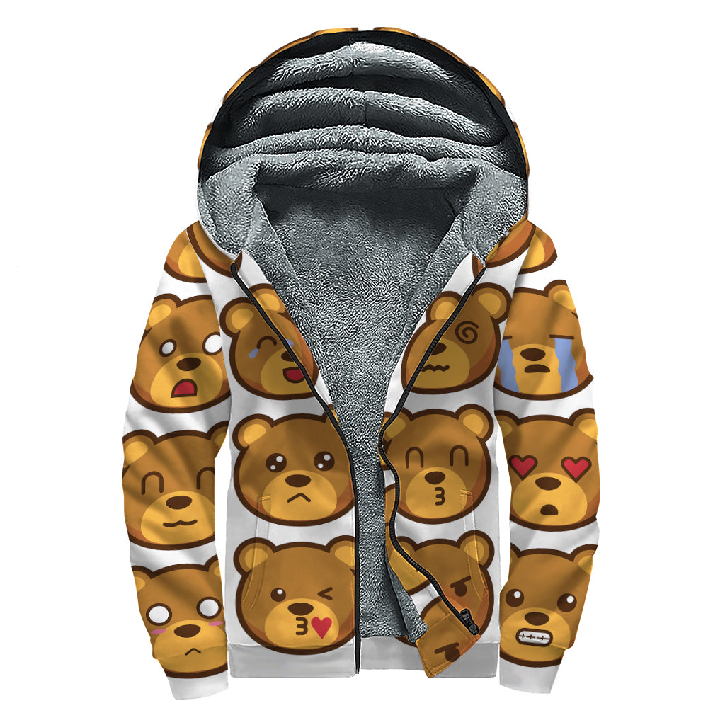 Teddy Bear Emoji Print Sherpa Lined Zip Up Hoodie