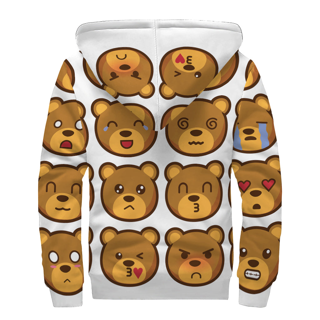 Teddy Bear Emoji Print Sherpa Lined Zip Up Hoodie