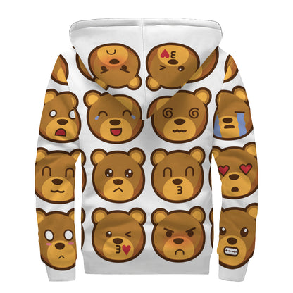 Teddy Bear Emoji Print Sherpa Lined Zip Up Hoodie