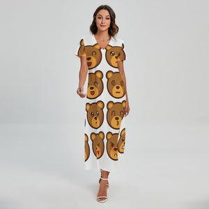 Teddy Bear Emoji Print Short Sleeve Maxi Dress