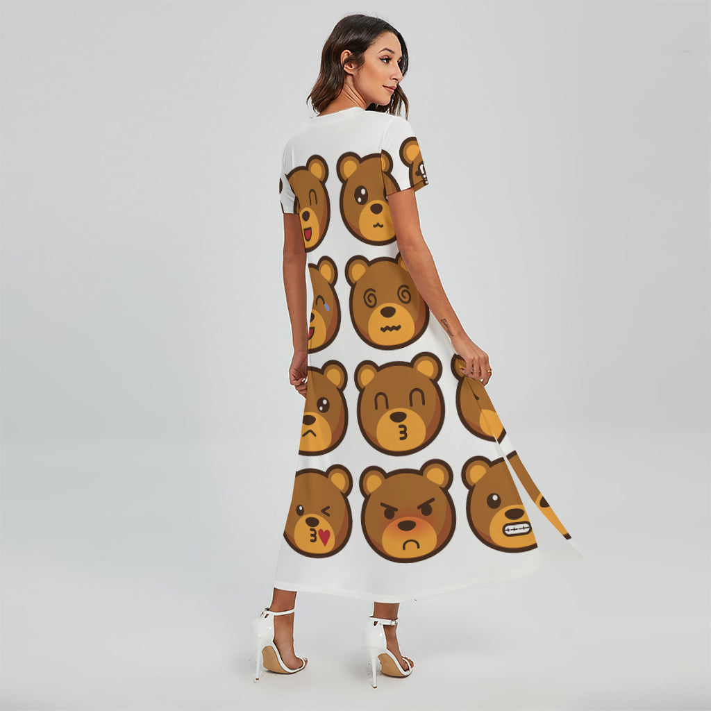 Teddy Bear Emoji Print Short Sleeve Maxi Dress