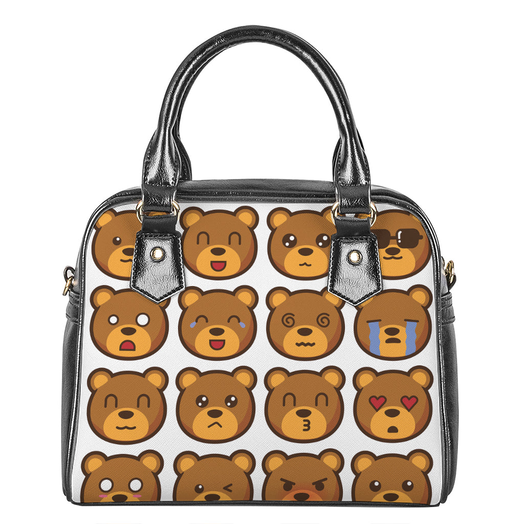 Teddy Bear Emoji Print Shoulder Handbag