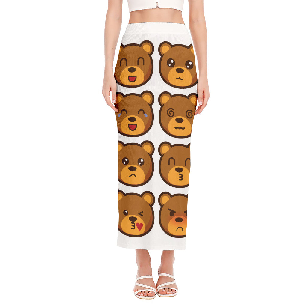 Teddy Bear Emoji Print Side Slit Maxi Skirt