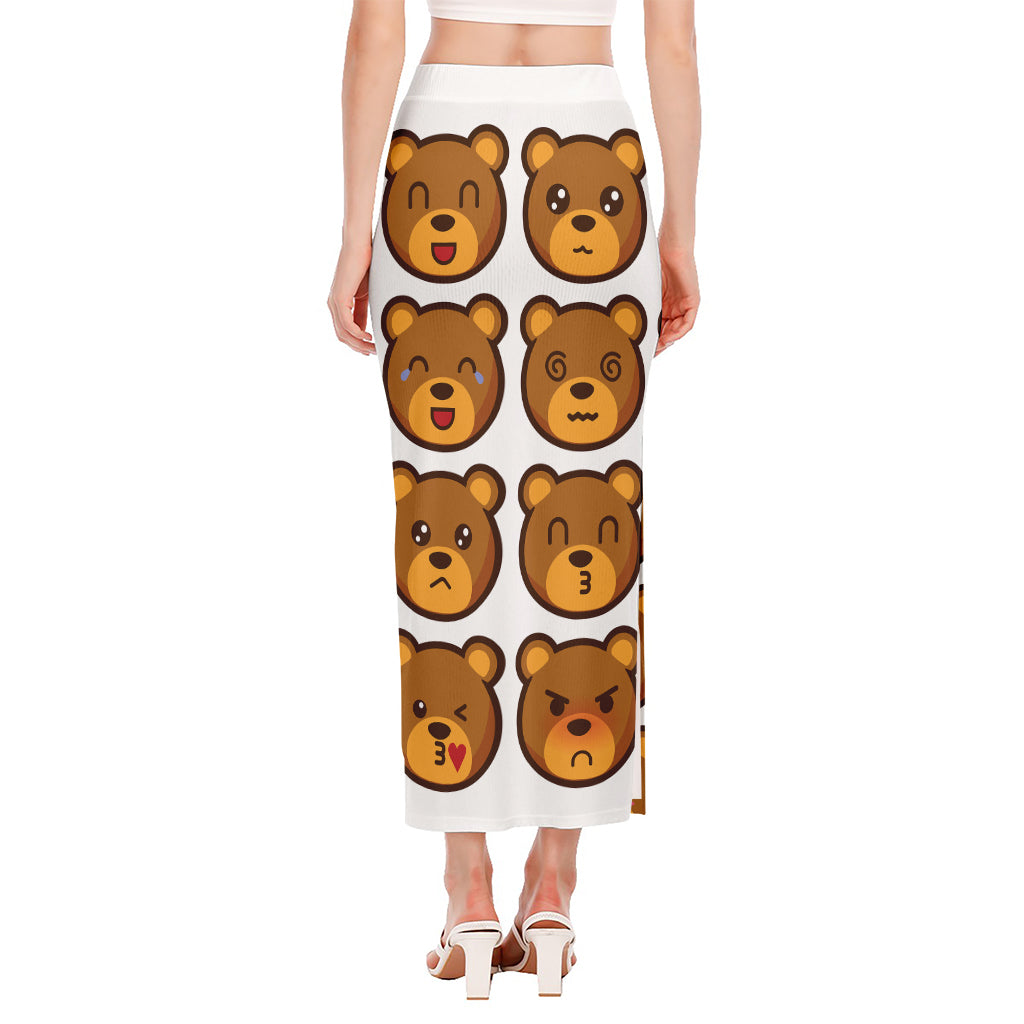 Teddy Bear Emoji Print Side Slit Maxi Skirt