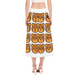 Teddy Bear Emoji Print Side Slit Midi Skirt