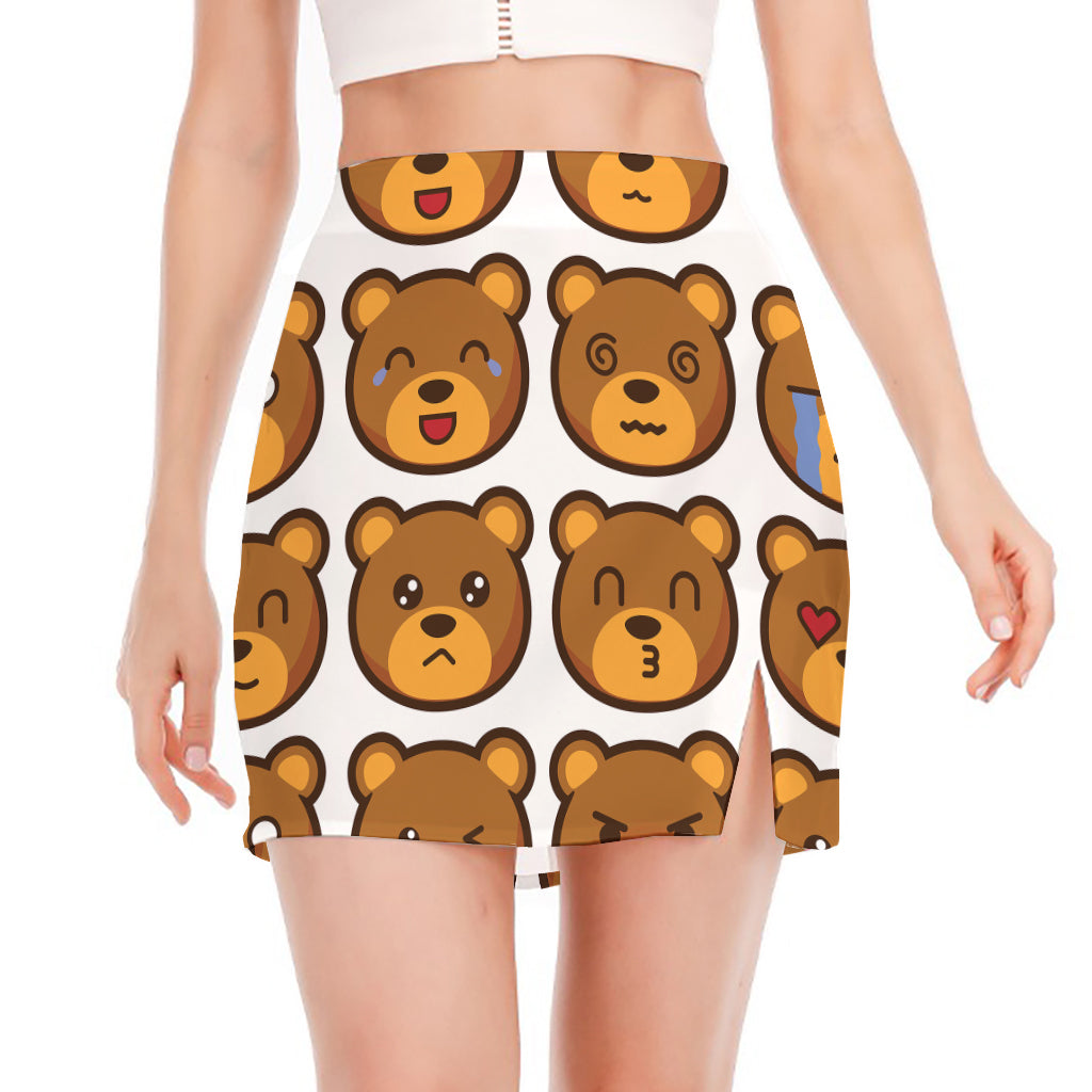 Teddy Bear Emoji Print Side Slit Mini Skirt