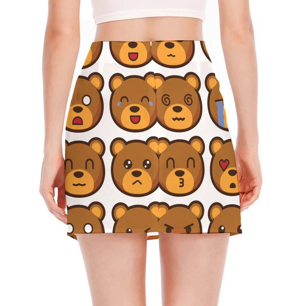 Teddy Bear Emoji Print Side Slit Mini Skirt