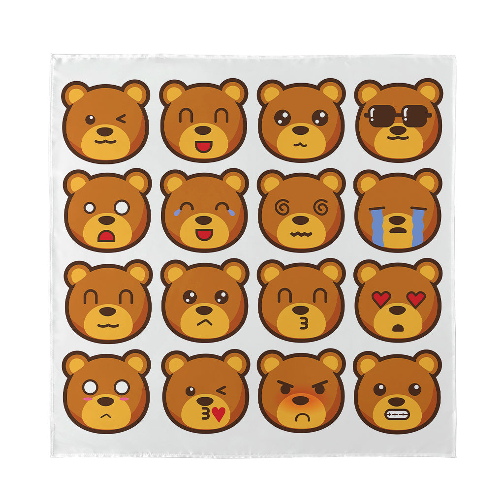 Teddy Bear Emoji Print Silk Bandana