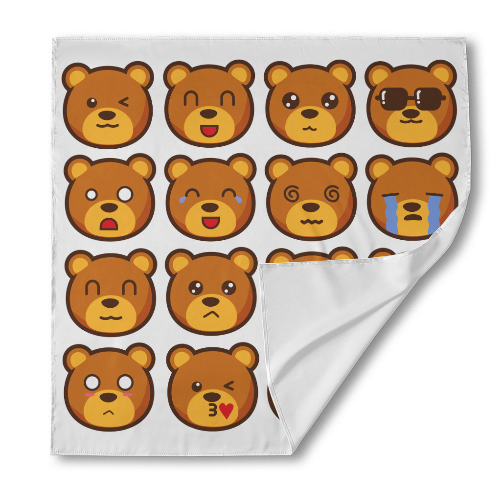 Teddy Bear Emoji Print Silk Bandana