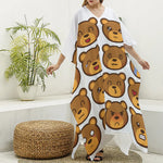 Teddy Bear Emoji Print Silk V-Neck Kaftan Dress