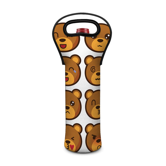Teddy Bear Emoji Print Single Neoprene Wine Tote