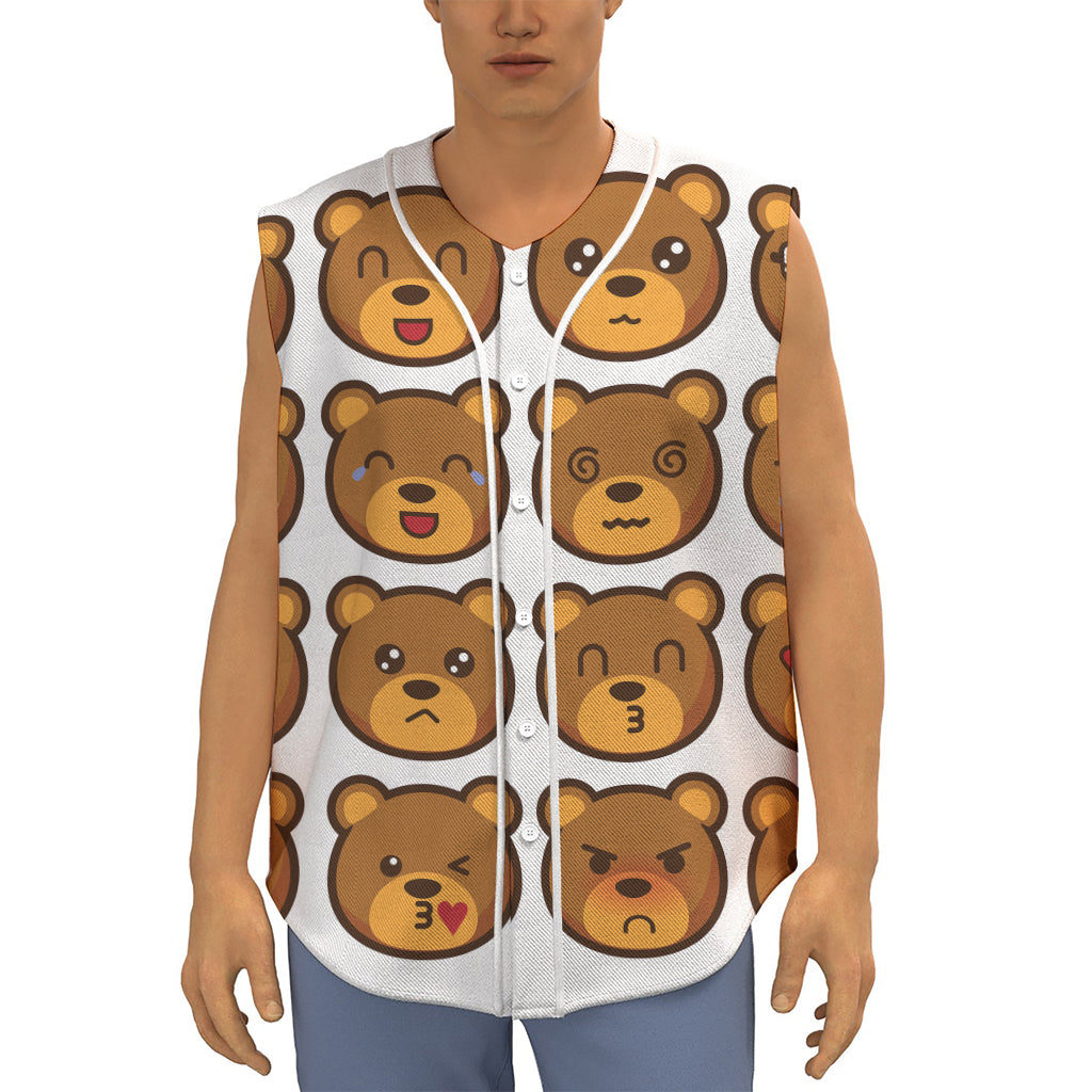 Teddy Bear Emoji Print Sleeveless Baseball Jersey