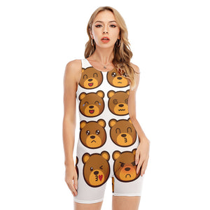 Teddy Bear Emoji Print Sleeveless One Piece Swimsuit