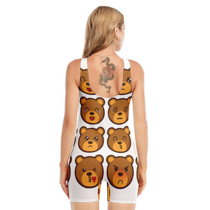 Teddy Bear Emoji Print Sleeveless One Piece Swimsuit