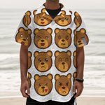 Teddy Bear Emoji Print Textured Short Sleeve Shirt