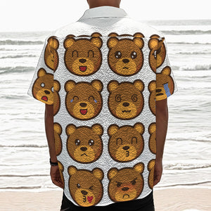 Teddy Bear Emoji Print Textured Short Sleeve Shirt