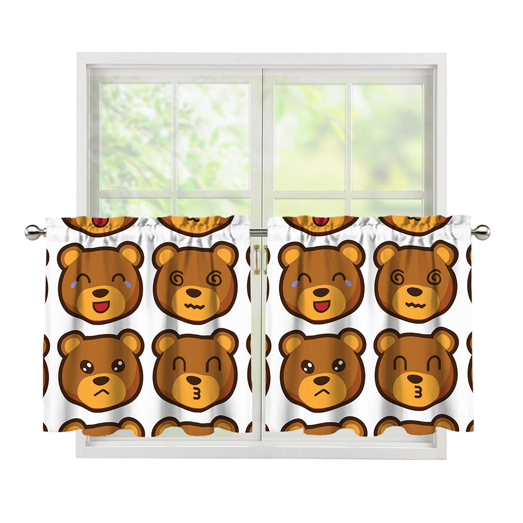 Teddy Bear Emoji Print Tier Curtains