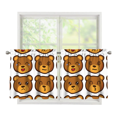 Teddy Bear Emoji Print Tier Curtains