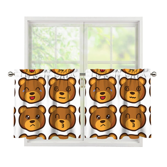 Teddy Bear Emoji Print Tier Curtains
