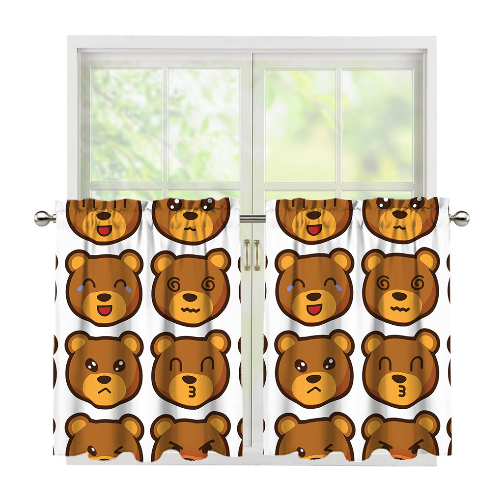 Teddy Bear Emoji Print Tier Curtains