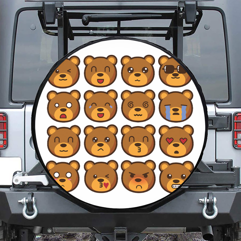 Teddy Bear Emoji Print Tire Cover