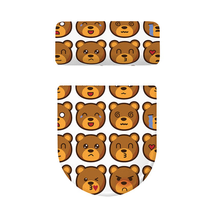 Teddy Bear Emoji Print Toilet Lid And Tank Cover Set