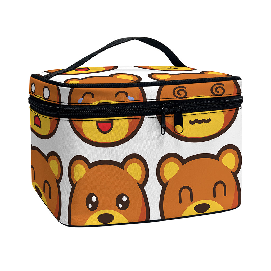 Teddy Bear Emoji Print Travel Makeup Bag
