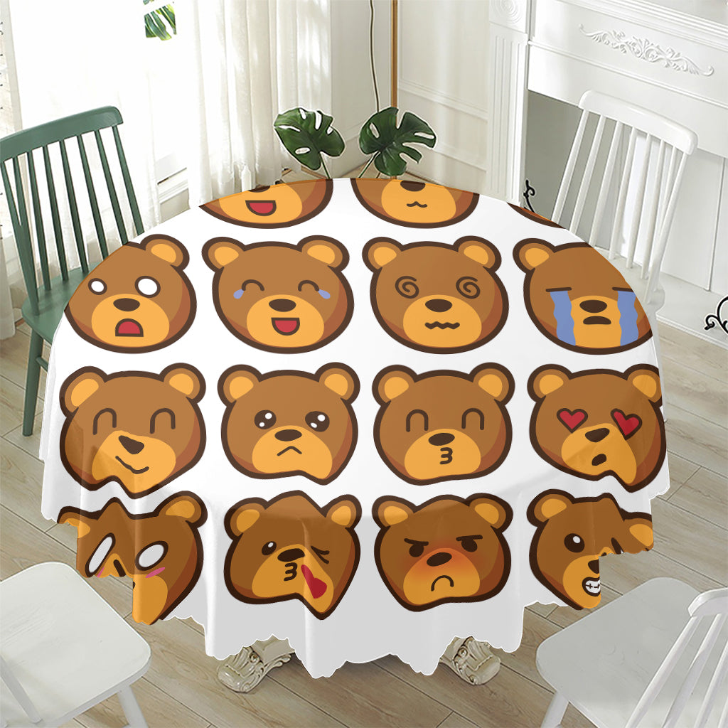 Teddy Bear Emoji Print Waterproof Round Tablecloth