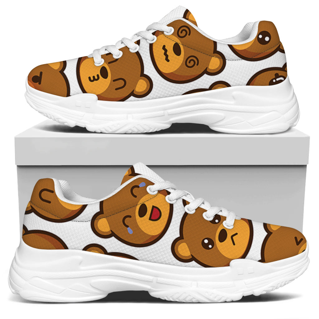 Teddy Bear Emoji Print White Chunky Shoes