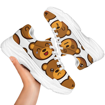 Teddy Bear Emoji Print White Chunky Shoes