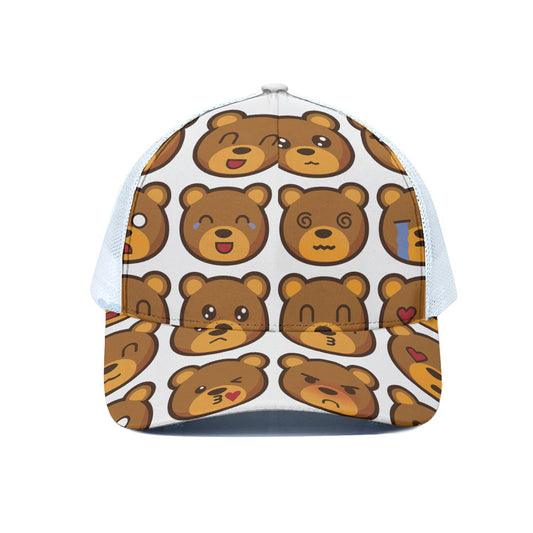Teddy Bear Emoji Print White Mesh Trucker Cap