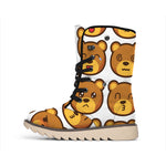 Teddy Bear Emoji Print Winter Boots